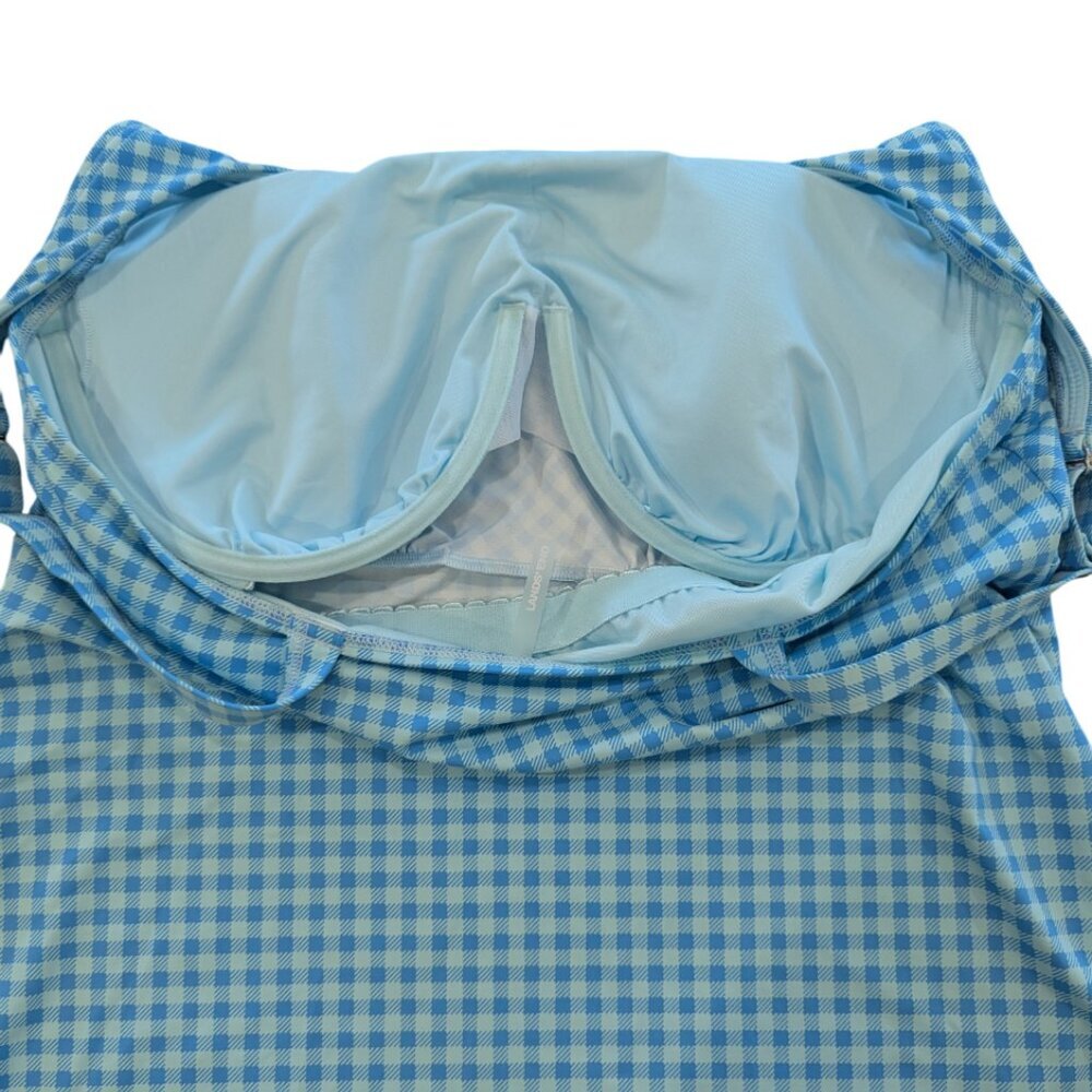 LANDS' END Square Neck Gingham Tankini 10DD Underwire Blue Teal Aqua Checkered - Picture 4 of 6